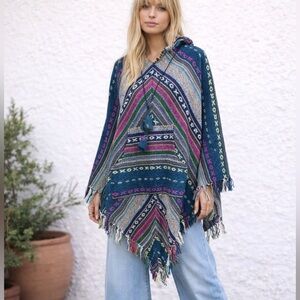 BoHo Wool Poncho Hooded Cape Handmade Hippie India Festival Unisex X's O's